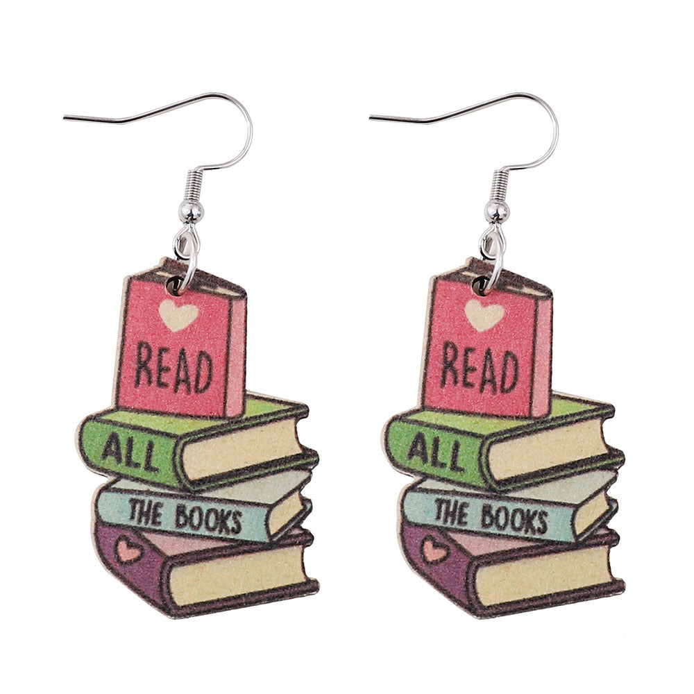 Pendientes de madera pintados al por mayor de Libro de texto de amor 3D